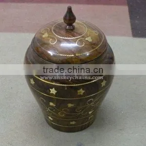 Wooden Hand Carved Candy Jar With Brass Work thumbnail-1