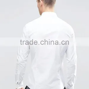 Custom Long Sleeve Spread Collar Mens Breathable 98% Cotton 2% Elastane Casual Business Slim Fit White Solid Shirts thumbnail-2