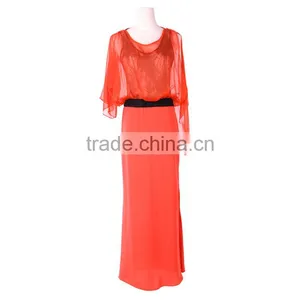 Full Length Chiffon Orange Colored Sexy One Piece Style Evening Dress thumbnail-3