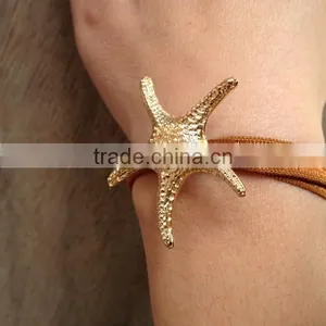 High Quality Gold Starfish Charm Elastic Fabric Knot Bracelet Ribbon Hair Ties Ponytail Holder Knotted Hair Ties Yoga Hair Ties thumbnail-1