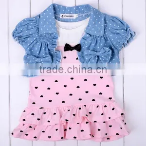 Baby Girl's Kids Lovely Cute 2PCS Set Heart Pattern Short Denim Jacket + Dress Clothes Set 20148 thumbnail-1