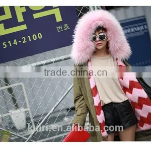 Factory Supply Woman Winter Real Mink Fur Parka Linging With Fox Fur Collar Hood With High Quality Pc-211 thumbnail-4