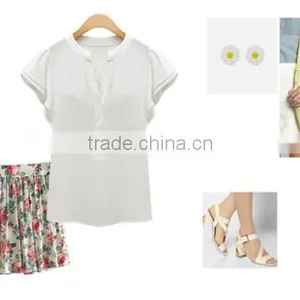 Apricot Pink and White Comfortable and Breathable t Shirt Wholesale Short Sleeve t Shirt Ladies Blouse thumbnail-2