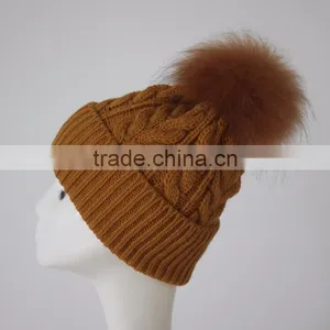 Myfur New Design Thick Folded Beanie Raccoon Fur Pom Hat for Woman thumbnail-1
