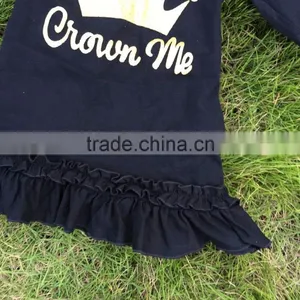 Black 2-7t FALL/Winter Kids OUTFITS Crown Gold Dress Girls Hot Sell Cute Clothes Kids With Matching Headband thumbnail-3
