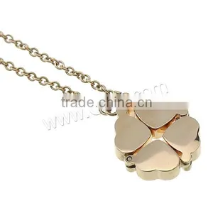 Flower Leaf NecklaceStainless Steel With Rhinestone Clay Pave Clover Necklace thumbnail-3