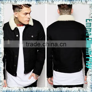 2015 New Male Winter Black Cotton Denim Bomber Fleece Coats thumbnail-2