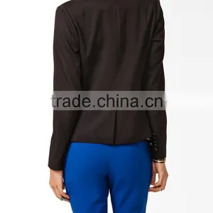 Collarless Faux Leather Blazer thumbnail-3