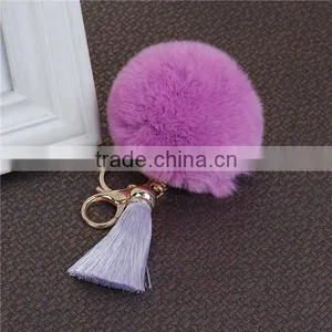 Custom Gold Plated Purple Angora Rayon Tassel Pom Pom Keychain thumbnail-2