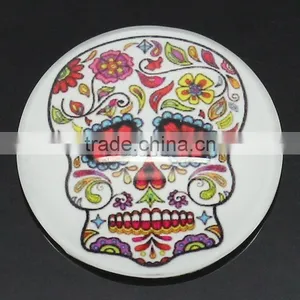 Clear Glass Cabochon Round Multicolor Skull Pattern Halloween 25mm Dia,20PCs thumbnail-1