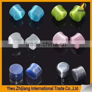 Aqua Cats Eye Organic Stone Natural Stone Ear Plugs Gauge thumbnail-4