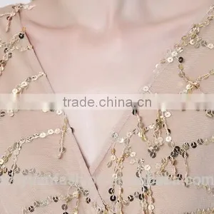 New Long Sleeves Deep V Sexy Dress Net Yarn Tassel Sequins Skirt Summer thumbnail-5