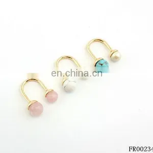 U-shaped Rose Quartz and Turquoise Pearl Rings Spring Travelling Rings thumbnail-1