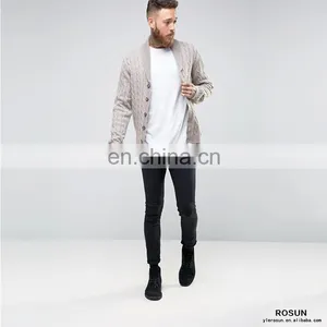 Mens Shawl Neck Cable Cardigan in Wool Mix thumbnail-4