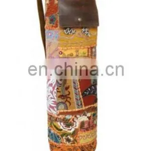 Banjara Style Yoga Bag Yoga Met Bag Ethnic Hand Embroidered Vintage INDIAN Kantha YOGA Mat Bag LEATHER Cross Body Yoga Bag Purse thumbnail-2