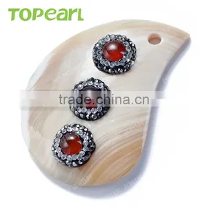 Topearl Jewelry Most Popular White Shell Pendant Rhinestone Pendant Clay Pave Red Agate Stone SPD06 thumbnail-1