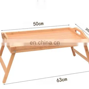 Custom Modern Handmade Wooden Tray For Bed Floating Bamboo Breakfast Food Serving Tray With Folding Legs thumbnail-2