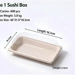 Disposable Sugarcane Pulp Sushi Tray, 10x6x2.5