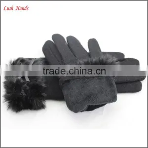 Ladies Winter Warm Black Woolen Hand Gloves With Fur Wholesale thumbnail-3