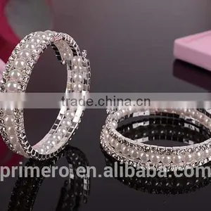 Fashion 2 Rows Stack Pearls Rhinestone Stretch Bracelets Bangles Jewelry thumbnail-5