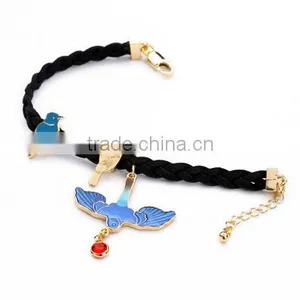 >< SW16643 Exquisite Cute Blue Enamel Rope Bird Charm Bracelet / thumbnail-6