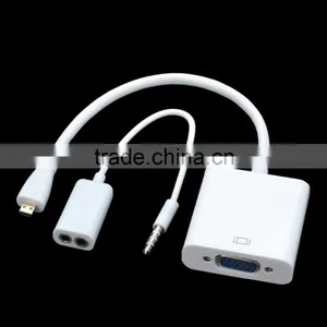 High Quality Micro HDMI Male to VGA Female Cable + Bisected Audio Cable Set - White thumbnail-1
