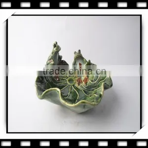 Ceramic Plate of Lotus Leaf With Frog thumbnail-1