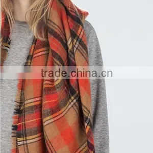 Orange Plaid Scarf,Boho Scarf, Tartan Pashmina Scarf,Oversize Pashmina Scarf thumbnail-2