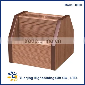 HY8008 Custom Logo Rotating Desk Wooden Pencil Pen Holder thumbnail-2