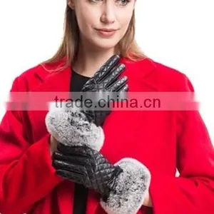 Sheep Leather Lattice Pattern With Bowknot Ornaments Rex Rabbit Fur Trim thumbnail-1