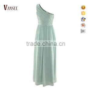 Plain Style Pleated Skirt Sleeveless One Shoulder Evening Dress thumbnail-1