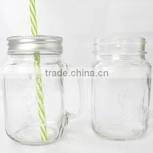 Straw Beverage Glass Jar With Handle thumbnail-1