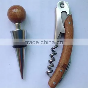 Banboo Handle Multifunction Corkscrew and Wine Stopper Black Paper Box Gift Set thumbnail-3