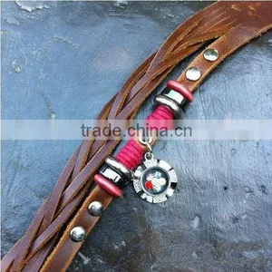 Retro Fashion Punk Style Genuine Plain Leather Bracelets With Plate Shaped Drop thumbnail-1
