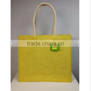 Yellow Padded Beach Shopping Burlap Jute Bag thumbnail-1