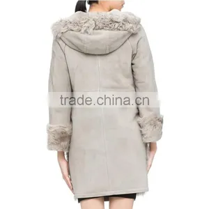 Customized Ladies' Long Chinese Full Lambskin Hooded Coat With Horn Toggles Button thumbnail-4