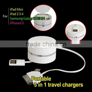 New 3 in 1 Charger Cable Universal Multi Usb Mobile Phone Charger Cable Usb Car Charger/usb Home Wall Charger AC Adapter 3in1 thumbnail-1