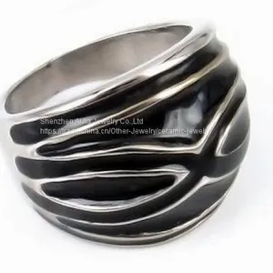 Mens Black Smooth Titanium Stainless Steel Biker Ring Silver thumbnail-3