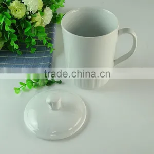 Stocked 400ml White Ceramic Coffee Mug With Cover/cup 14OZ Porcelain Drinking Mugs for Promotion thumbnail-2