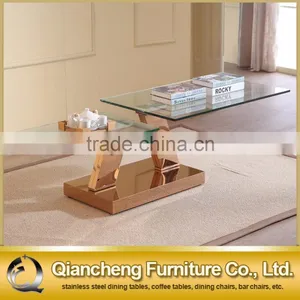 Glass Adjustable Coffee Table With Rose Golden Stainless Steel thumbnail-3