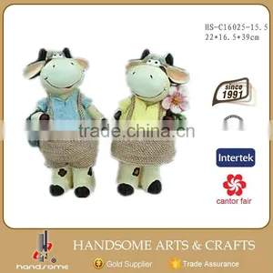 15.5 Inch Garden Decoration Resin Gift Lively Animal Sculpture Pair Cow Statue thumbnail-1