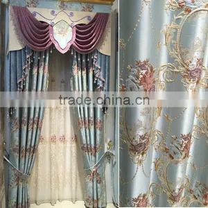PRS-863 Momoda Luxury French Retro Antique Curtain With Sheers and Valance Arabian Lake Blue Curtain Fabric thumbnail-1