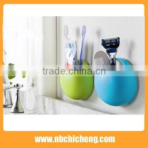 Bathroom Toothbrush Holder Cup Wall Mount Sucker Toothpaste Dispenser Toothbrush Holder Suction Hooks thumbnail-1