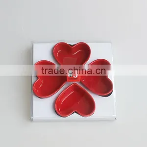 Set of 4 Red Color Heart Shaped Ceramic Tapas Dishes thumbnail-1