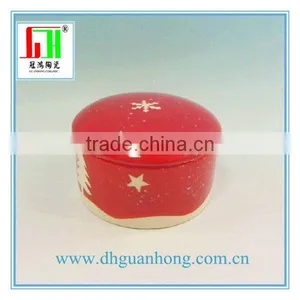Christmas Red Ceramic Candle Holder in Round Shape thumbnail-1