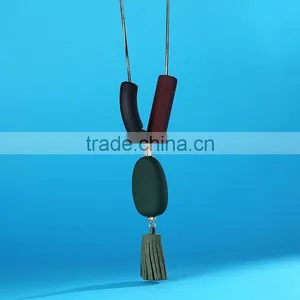 Irregular Beads Pendant Necklace Geomotric Bead Pendant Necklace Tassel Long Sweater Necklace thumbnail-1