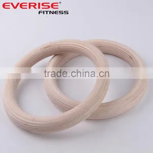Nylon Strap Crossfit Wooden Training Gymnastic Rings With Black Box thumbnail-3