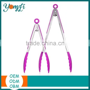 Silicone Stainless Steel Tong Set - BBQ Salad Bread Serving Tongs Kitchen Cooking Tools thumbnail-3