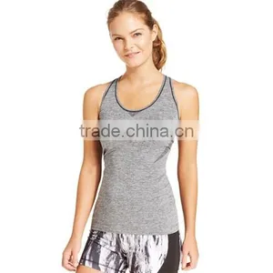 2016 New Arrival Ladies' Slim Fit Styel Gym Sexy Plain Black Seamless Scoop Racer Back Printing Tank Top thumbnail-1