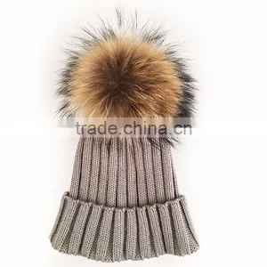 Myfur 2016 Real Raccoon Fur Bobble Knit Hat for Women Beanie thumbnail-2